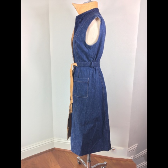 Karen Silton Dress denim leather trim Sz. 9/10 - Picture 6 of 9